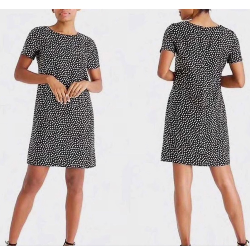❤️❤️ J. Crew Heart Print Sheath Shift Mini Dress Black Gold Metallics size 10